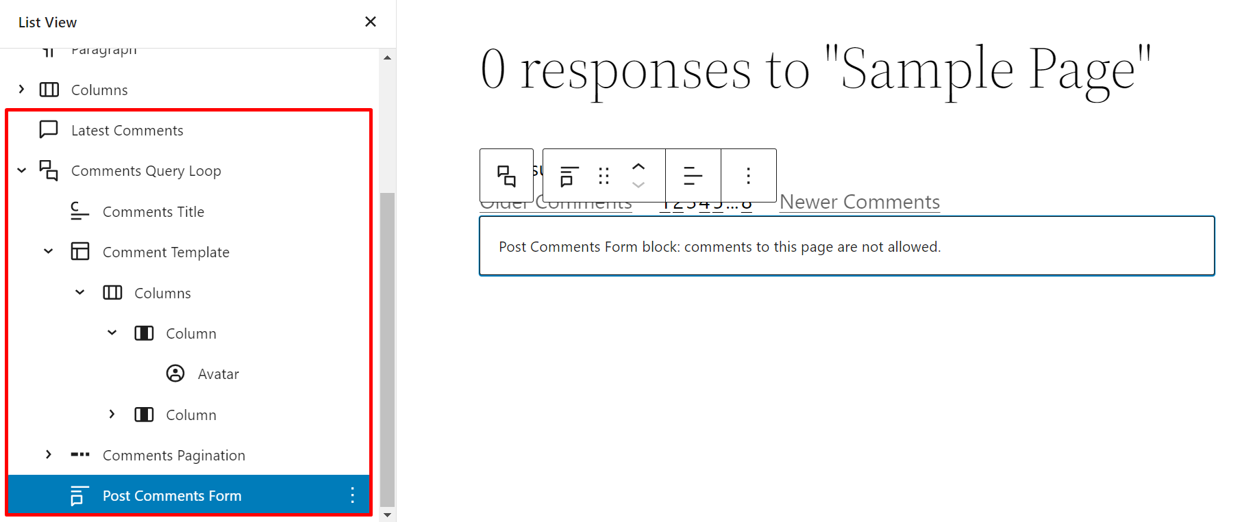 Wordpress 6.0 comment query loop