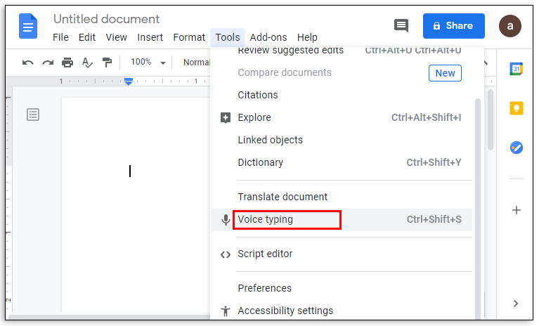 Voice Typing in Google Docs