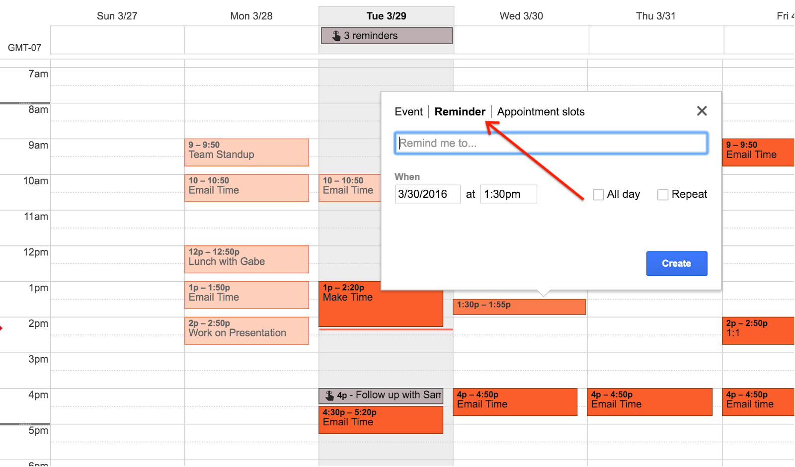 google calendar reminder