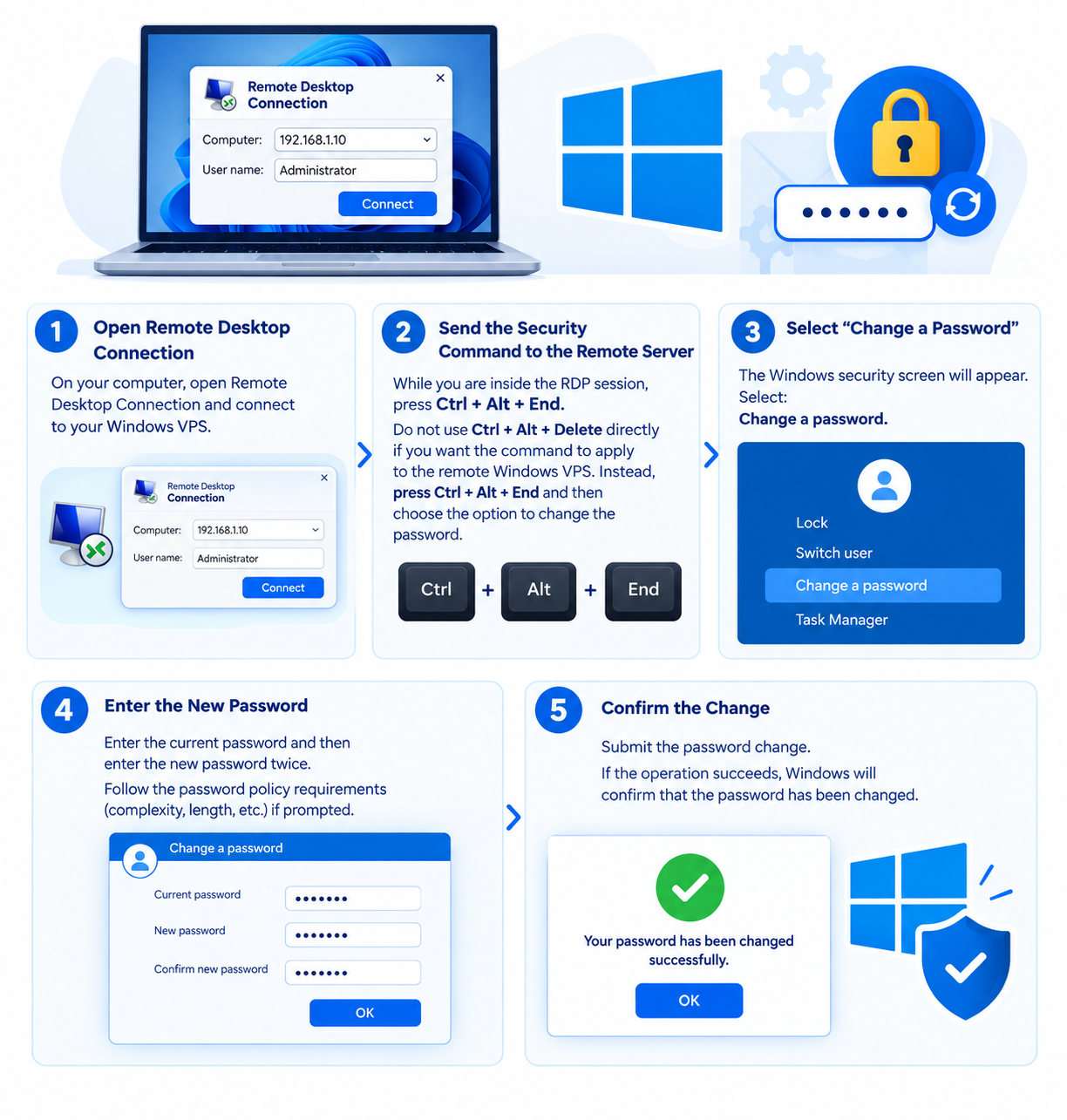 Method 1: Change the Windows VPS Administrator Password Through RDP