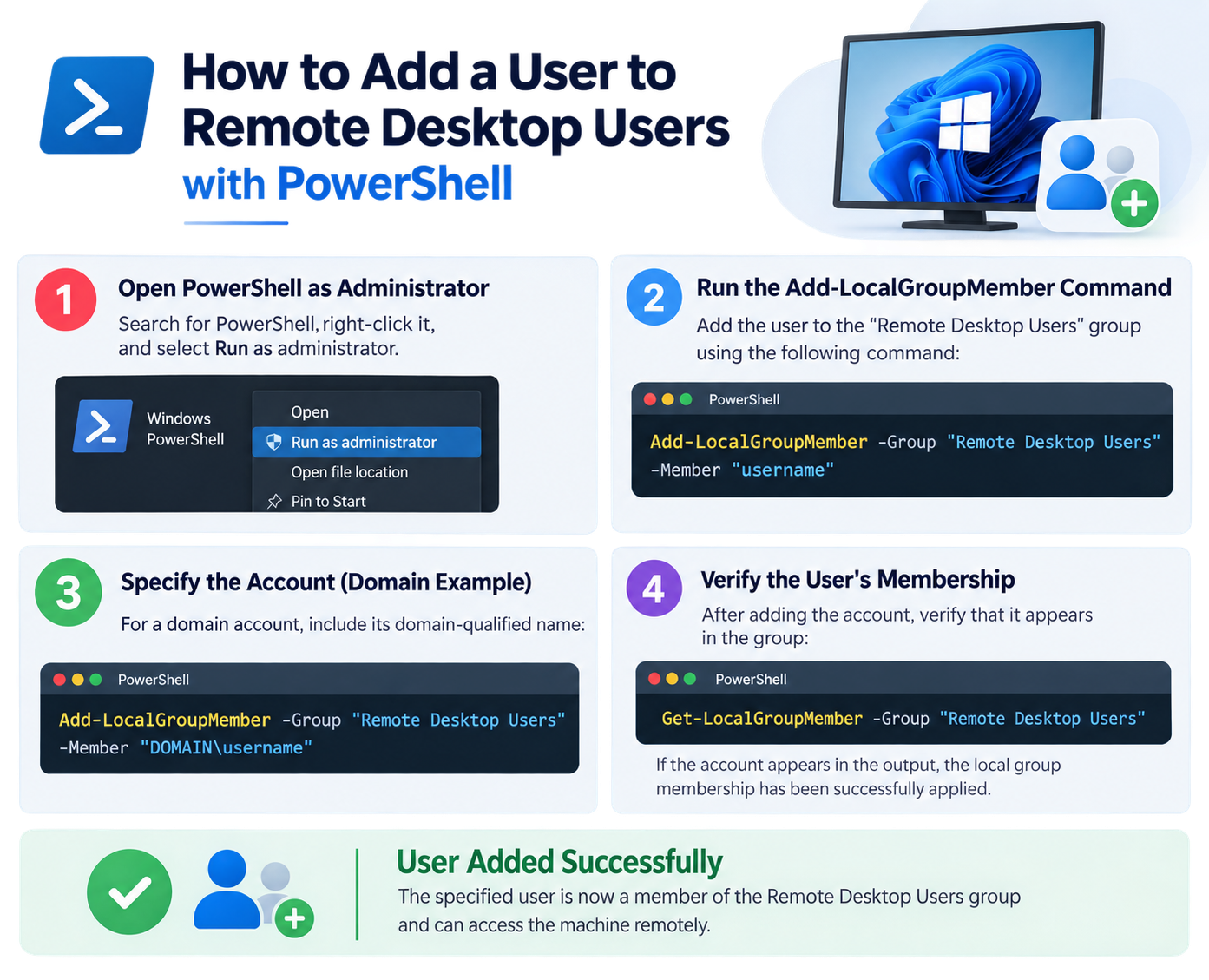How to Add a User to Remote Desktop Users with PowerShell