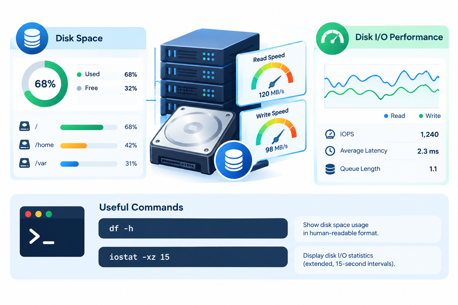 Check Disk Space and Disk I/O Performance