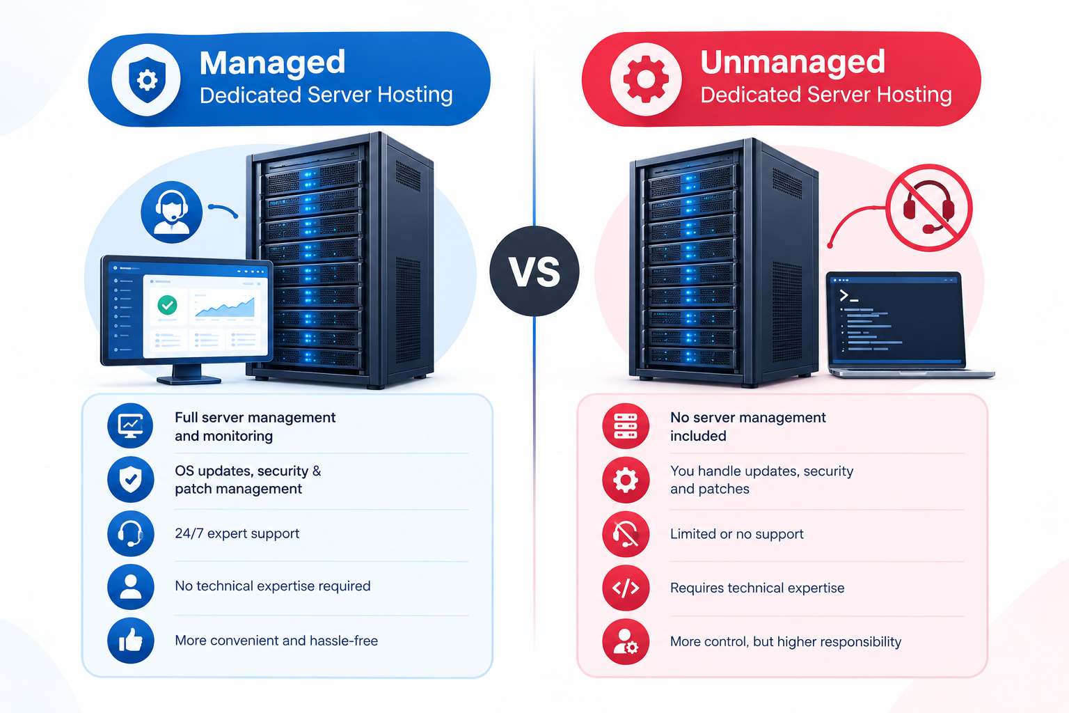 Managed vs Unmanaged Dedicated Server Hosting: Key Differences